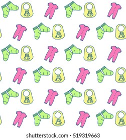 kids seamless pattern with clothes. Vector illustration