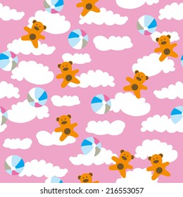 Kids seamless pattern with cloud and teddy bear