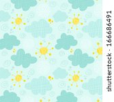 Kids seamless pattern clouds and sun