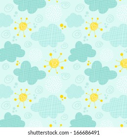 Kids seamless pattern clouds and sun