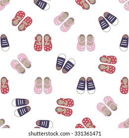 Kids Seamless Pattern With Colored Shoes On White Background