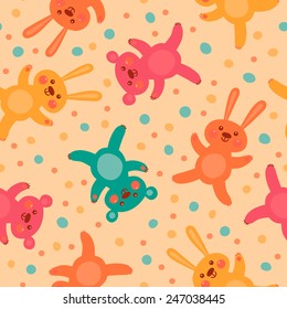 Kids seamless pattern with cute bears and hares. Vector illustration.