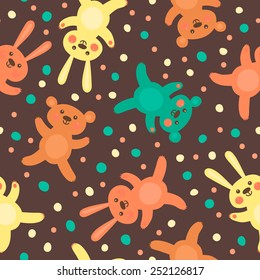 Kids seamless pattern with cute bears and hares. Vector illustration.