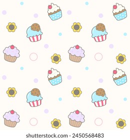Patrón sin fisuras de los niños lindo cupcake dibujado a mano de fondo