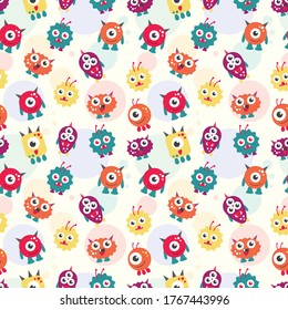 Kids seamless pattern with cute monster concept
