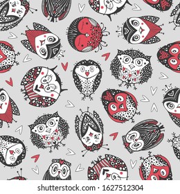 Kids seamless pattern with cute owls.