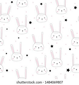 Kids seamless pattern with cute rabbit. For printing on clothes, fabric, paper. Scandinavian style