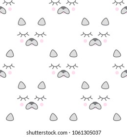 Kids seamless pattern with cute sleeping puppy. Vector.