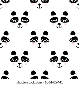 Kids seamless pattern with cute sleeping Panda. Vector.