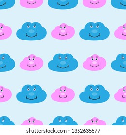 Kids seamless pattern with cute smiling clouds. Funny print for children. Color vector illustration.