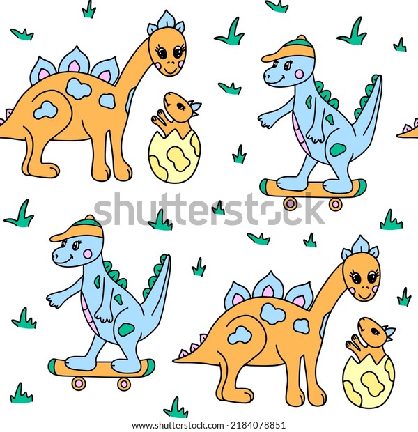 Kids Seamless Pattern Dinosaur Mom Baby: เวกเตอร์สต็อก (ปลอดค่า ...