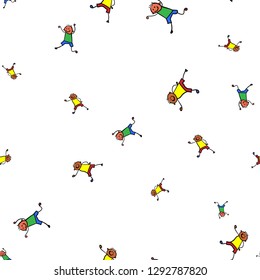 Kids seamless pattern in doodle style. Vector illustration on white background.