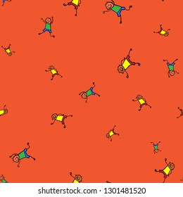 Kids seamless pattern in doodle style. Vector illustration on color background.