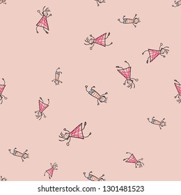 Kids seamless pattern in doodle style. Vector illustration on color background.