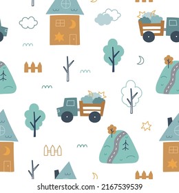 kids seamless pattern farm in woodland scandinavian style decor for nursery