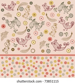 kids seamless pattern with flowers and birds