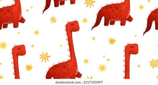 kids seamless pattern with funny colored dinos, dinosaur endless textile, repeate design
