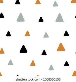 Kids seamless pattern with hand drawn triangles. Scandinavian minimal style design. Vector background image for fabric, textile, scrapbook, baby shower, gift wrapping paper