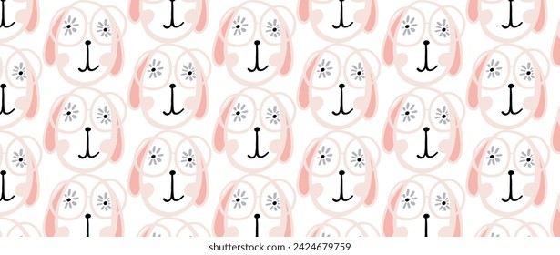 Kids seamless pattern with hand drawn dogs. Trendy scandinavian vector