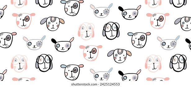 Kids seamless pattern with hand drawn dogs. Trendy scandinavian vector