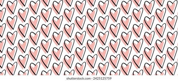 Kids seamless pattern with hand drawn hearts . Trendy scandinavian vector