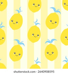 Kid's seamless pattern. Hand drawn lemon. Exotic lemon fashion print. Design elements for baby textile or clothes. Hand drawn doodle repeating delicacies. Tropical wallpaper