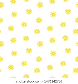 Kid's seamless pattern. Lemon slice. Exotic citrus fruit fashion print. Design elements for baby textile or clothes. Hand drawn doodle repeating delicacies. Cute tropical wallpaper for children