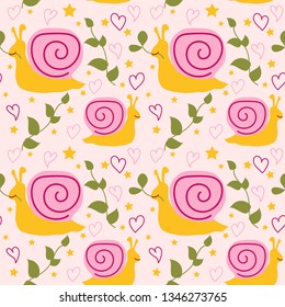 Kid's seamless pattern with lovely snail. Doodle