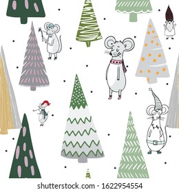 Kids seamless pattern with mouse. Cute Scandinavian minimal design.  Surface background