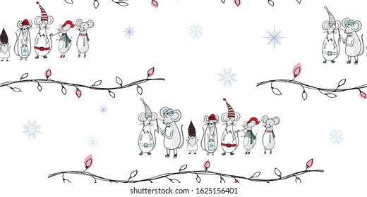 Kids seamless pattern with mouse. Cute Scandinavian minimal design.  Surface background