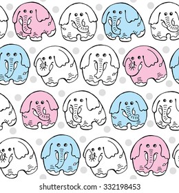 Kids seamless pattern with picture of a cartoon elephants in blue and pink tones. Vector illustration.