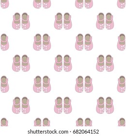 Kids seamless pattern with pink shoes on white background