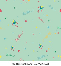 Kids seamless pattern for print, fabric, textile. Modern colorful kite background. 