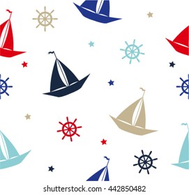 Kids seamless pattern with ships