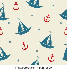 Kids seamless pattern with ships