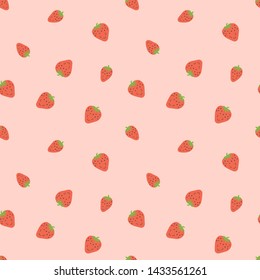 Kid's seamless pattern. Smiling strawberry. Fruit fashion print. Cartoon berry. Design elements for baby textile or clothes. Hand drawn doodle repeating delicacies. Cute wallpaper for children