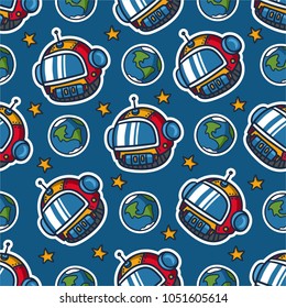 kids seamless pattern - space, spaceship, ufo, planet, alien, star, astronaut