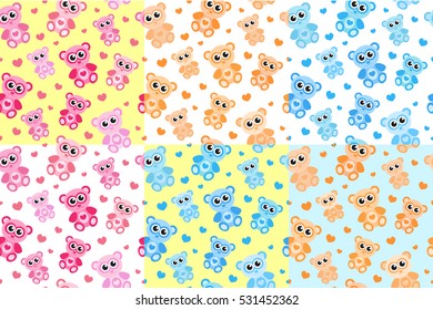 Kids seamless pattern with teddy bear. Bears endless background, texture. Children's background. Vector illustration