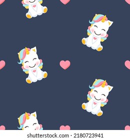Kids seamless pattern with unicorn. Ideal for fashion fabric, print wallpaper.