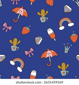 Kid's seamless vector background with playful elements design