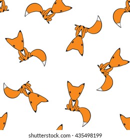 Kids Seamless Vector Pattern of Cute Sitting Foxes 