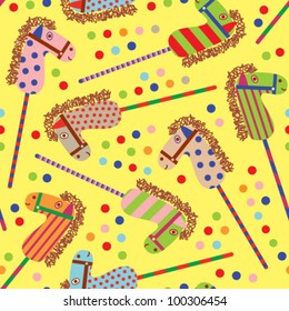 Kids seamless vector pattern with hobby-horses