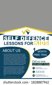 Kids Self Defense Flyer Template. Vector Illustration.