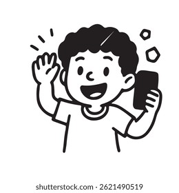 Kids Selfie and Video Creation Icon Set Hand Drawn Black and White