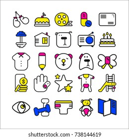 Kids set of icon for web design. Flat design. Simple bright shapes. Cute elements