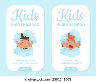 Kids Shampoo Label or Sticker with Kids Washing Vector Template