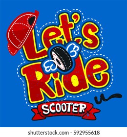 Kids shirt graphic design of scooter rider isolated on blue background illustration vector.