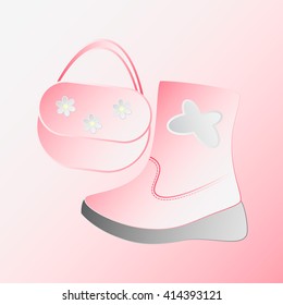 Kids shoes and bag. Vector illustration. Can be used for decorating of invitations, greeting cards, decoration for bags, cover.