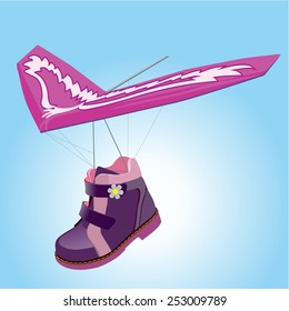 Kid's shoes in the form of a hang-glider