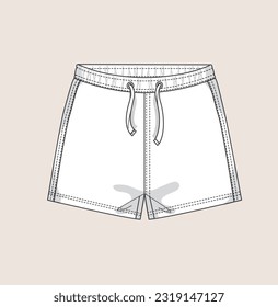 kids shorts pants, jogger half pant, unisex shorts flat sketch illustration